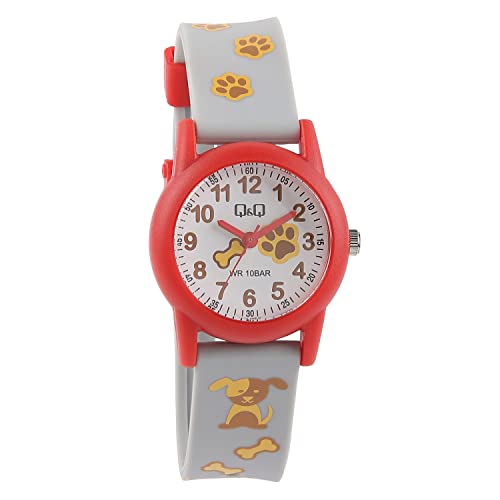 Q&Q Kinder-Uhr Silikon 10 Bar Motiv bunt Lernuhr Analog Quarz (grau weiß rot) von Q&Q