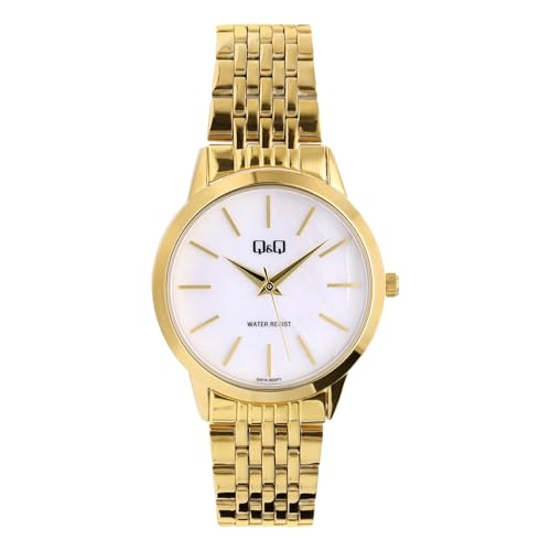 Q&Q Q & Q - Damen Goldfarbene Damenuhr mit Perlmutt - Uhr - Stahl - Gelbgold legiert - 31.80 mm von Q&Q