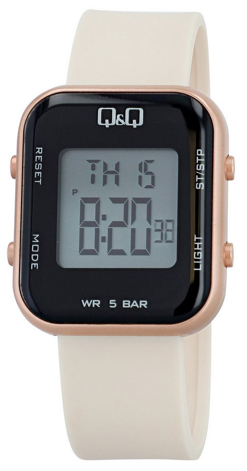Q&Q Quarzuhr M207J003Y Kunststoff, Resinband, schwarz/goldfarben, 5 ATM, 40 x von Q&Q