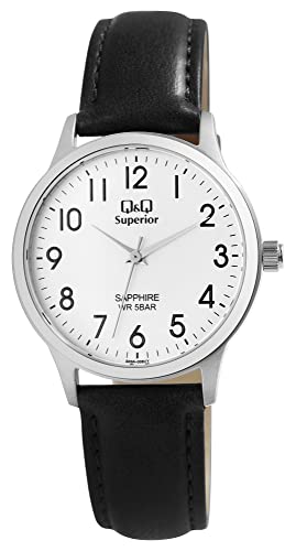 Q&Q Superior Unisex-Uhr Leder Saphirglas 5 Bar Analog Quarz S03A-008VY von Q&Q