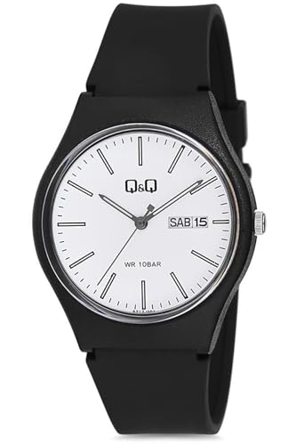 Q&Q Unisex - Uhr Silikonarmband Datumsanzeige Dornschließe 10 Bar (Schwarz) von Q&Q