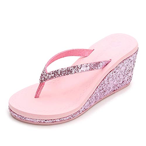 Q&Z Flip Flops Damen Keil Peeptoe Zehentrenner Mit Strass Elegant Frauen Keilsandalen GemüTlich Strand Schuhe Sommerschuhe 2020 Neue,Pink 2,36 von Q&Z