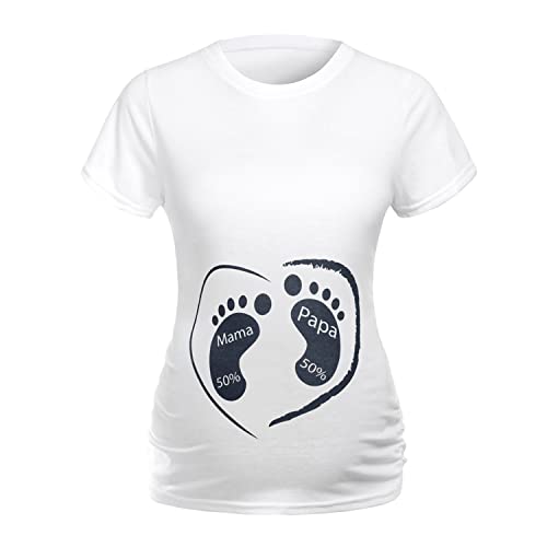 Q.KIM Schwangerschafts-T-Shirt für Schwangerschaft, lustig, bedruckt, Kurzer Griff, Papa Mama-weiß, Large von Q.KIM