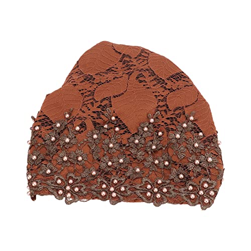 QANYEGN Turban -Kopf -Wraps, vorgebundenes Perlen -Seidel, weicher Spitze und Perlenfleckenhaarhut für ausgefallenes Ereignis oder alltägliche Abnutzung (Caramel Colour) von QANYEGN