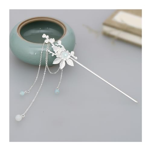 Vintage Chinesische Haarnadel, Damen Kristall Haarspange Blumen Form Design Silber Step Shake Hanfu Haarstab mit Quaste Kopfbedeckung Haarnadeln Schmuck Haarschmuck Stab (Farbe: Stil 1)(Style 1) von QAONEAY