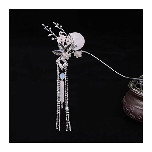Vintage Chinesische Haarnadel, Damen Kristall Haarspange Blumen Form Design Silber Step Shake Hanfu Haarstab mit Quaste Kopfbedeckung Haarnadeln Schmuck Haarschmuck Stab (Farbe: Stil 1)(Style 10) von QAONEAY
