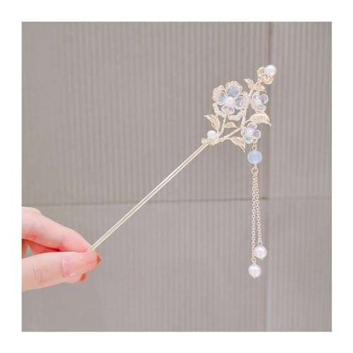 Vintage Chinesische Haarnadel, Damen Kristall Haarspange Blumen Form Design Silber Step Shake Hanfu Haarstab mit Quaste Kopfbedeckung Haarnadeln Schmuck Haarschmuck Stab (Farbe: Stil 1)(Style 11) von QAONEAY
