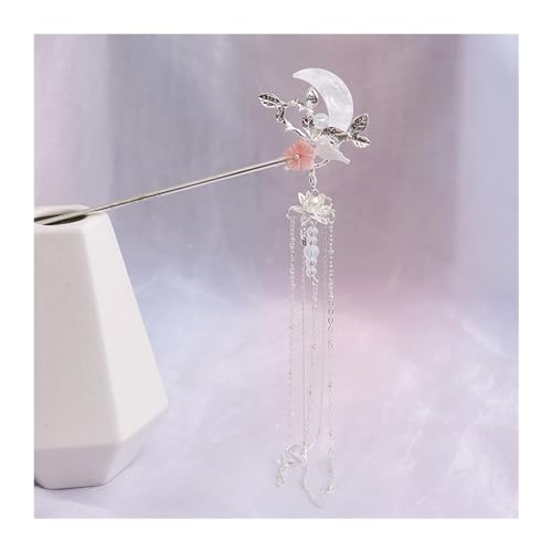 Vintage Chinesische Haarnadel, Damen Kristall Haarspange Blumen Form Design Silber Step Shake Hanfu Haarstab mit Quaste Kopfbedeckung Haarnadeln Schmuck Haarschmuck Stab (Farbe: Stil 1)(Style 2) von QAONEAY