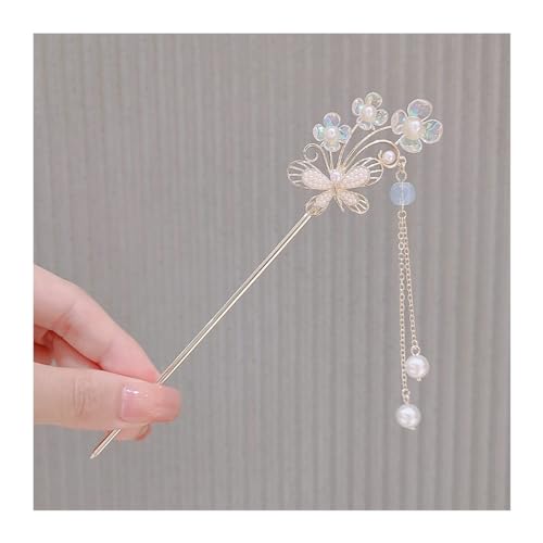 Vintage Chinesische Haarnadel, Damen Kristall Haarspange Blumen Form Design Silber Step Shake Hanfu Haarstab mit Quaste Kopfbedeckung Haarnadeln Schmuck Haarschmuck Stab (Farbe: Stil 1)(Style 5) von QAONEAY