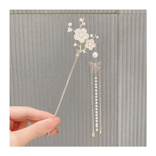 Vintage Chinesische Haarnadel, Damen Kristall Haarspange Blumen Form Design Silber Step Shake Hanfu Haarstab mit Quaste Kopfbedeckung Haarnadeln Schmuck Haarschmuck Stab (Farbe: Stil 1)(Style 9) von QAONEAY