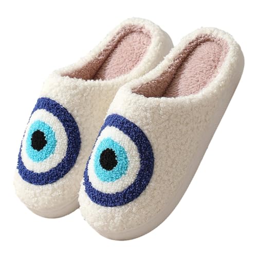 Evil Eye Hausschuhe Damen Herren Cartoon Winter Weich für Indoor Outdoor Hausschuhe, Baumwollpantoffeln, atmungsaktive Damenpantoffeln für Badezimmer Schlafzimmer Zuhause Wohnzimmer von QARIDO