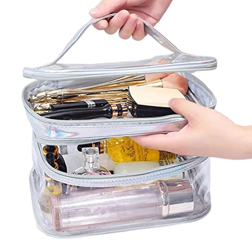 QARIDO Transparente Kosmetiktasche | Double Laye große transparente Reise-Kulturtasche,wasserdichte Reißverschlusstasche Reisekosmetik-Make-up-Tasche für Frauen und Mädchen, Kulturbeutel von QARIDO