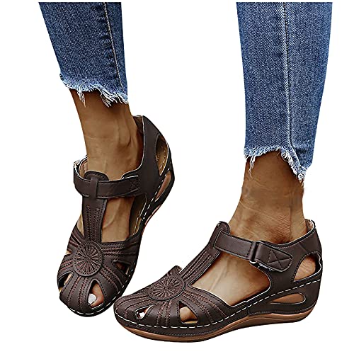 QASIMOF Damen Sandalen Sommer Aushöhlen Geschlossene Sandalen Rutschfest Orthopädische Pantolette Atmungsaktive Frauen Sommerschuhe Casual Sandalen Lässige Trekkingsandalen Strandschuhe (Braun, 40) von QASIMOF