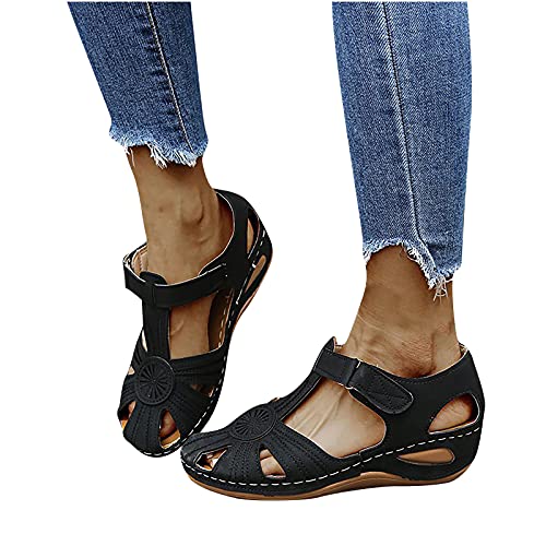 QASIMOF Damen Sandalen Sommer Aushöhlen Geschlossene Sandalen Rutschfest Orthopädische Pantolette Atmungsaktive Frauen Sommerschuhe Casual Sandalen Lässige Trekkingsandalen Strandschuhe (Schwarz, 35) von QASIMOF