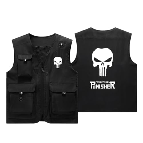 QATOBI Fliegenfischen Weste Pun.ish-er, Multi-Taschen Jacke, Weste zum Angeln Jagd Wandern Fotografie, Herren(Black_M) von QATOBI