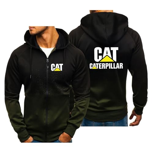 QATOBI Hoodie Herren Sweatjacke Ca.ter-pillar, Zipper Slim fit Kapuzenjacke Mantel, Vintage Hoodie Jacke Unisex Sweatjacke, Unisex(Green_M) von QATOBI