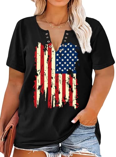 Damen-T-Shirt mit amerikanischer Flagge, 4. Juli, USA-Oberteil, sexy V-Ausschnitt, patriotisches T-Shirt, Schwarz1, 3XL Mehr von QAUN