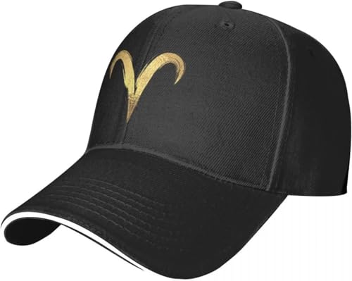QAWSOIT Baseballkappe Unisex Sonnenhut Sternzeichen Widder in Gold Baseball Cap Derby Hut in The Hat Golfhut Damen Strand Visier Herren Geburtstagsgeschenk von QAWSOIT