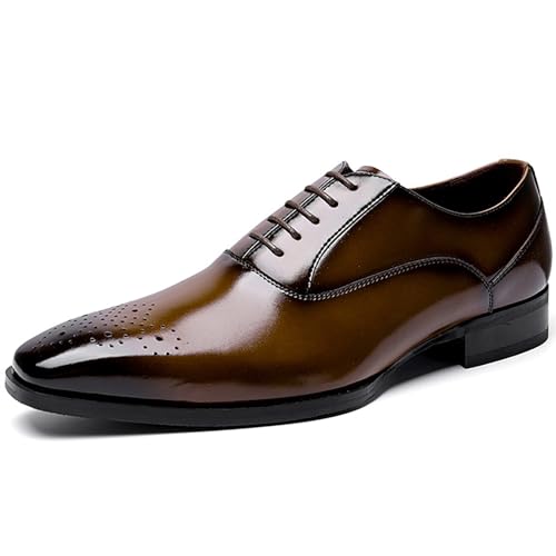 QAXZESA Herren Business-Schuhe für die Büroarbeit Braun Oxfords Festlich-Schnürschuhe Leder Schnürschuhe Derby Freizeitkomfort,Brown-42 von QAXZESA