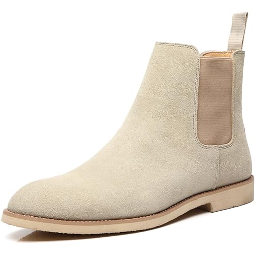 QAXZESA Herren Formelle Hochzeitsschuhe Wildleder Chelsea Boots Business Büro Arbeit Männer Stiefelette,Beige-44 von QAXZESA