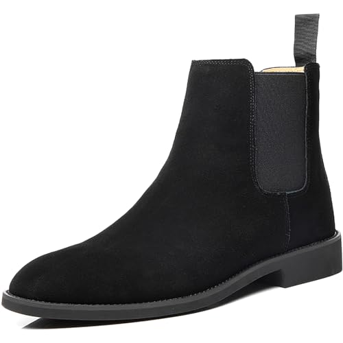 QAXZESA Herren Formelle Hochzeitsschuhe Wildleder Chelsea Boots Business Büro Arbeit Männer Stiefelette,Black-43 von QAXZESA