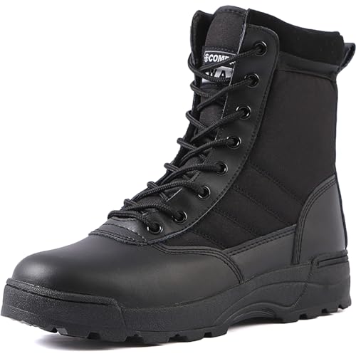 QAXZESA Herren Kampfstiefel Ultraleichte, atmungsaktive Militärstiefel Outdoor-Wüsten-Taktikstiefel Armee-Patrouillenstiefel Schuhe der Sicherheitspolizei,Black-36 von QAXZESA