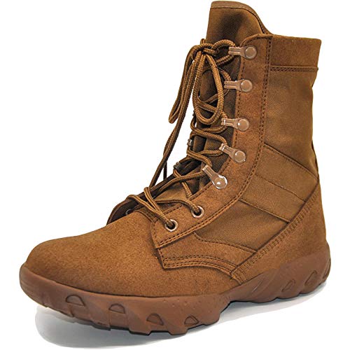 QAXZESA Herren Taktische Stiefel Atmungsaktiv Militär Armee Stiefel Kampf Arbeiten Schuhe Leicht Wander- und Wanderstiefel,Brown-43 von QAXZESA