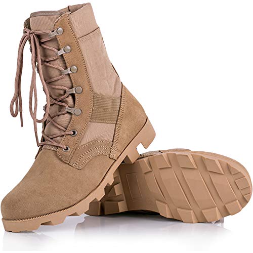 QAXZESA Herren Ultraleicht Atmungsaktiv Militär Stiefel Draussen Wüste Taktische Stiefeletten Kampfstiefel Armee-Patrouillenstiefel Schuhe der Sicherheitspolizei,Sand color-43 von QAXZESA