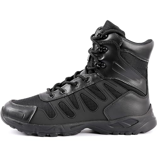 QAXZESA Herren Ultraleichte, atmungsaktive Stiefel Outdoor-Wüsten-Taktikstiefel Militärische Kampfstiefel Armee-Patrouillenstiefel Sicherheitsschuhe der Polizei,Black-44 von QAXZESA