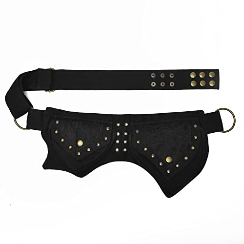 Renaissance Bag Faire Festival Bauchtasche für Damen – Spitzen-Hüfttasche mit Utility-Hüftgurt – Renaissance-Accessoire für Damen, 03-schwarz, 38cm(W) x 3cm(D) 19cm(H) (14.96"x1.18"x7.48"), Modisch von QAZWSXE