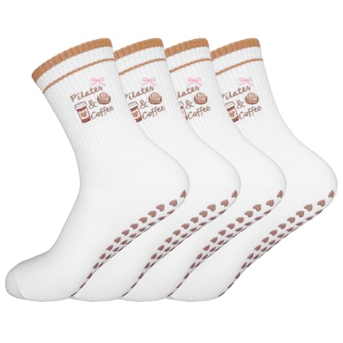 QBEJIME 2 Paare Pilates Socken, Yoga Socken, Stoppersocken Damen, Cute Pilates Reformer Non-Slip Socks, Grip Socks Pilates, For Ballet Barre Dance Trampoline Hospital Fitness Home (2 Pair Brown) von QBEJIME