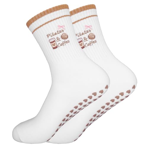 QBEJIME Pilates Socken, Yoga Socken, Stoppersocken Damen, Cute Pilates Reformer Non-Slip Socks, Grip Socks Pilates, For Ballet Barre Dance Trampoline Hospital Fitness Home (1 Pair Brown) von QBEJIME