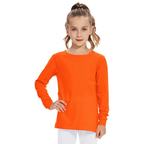 3T 4T 5T bis 12 Jahre Mädchen Langarmshirts Kinder Baumwolle T-Shirt Kleinkind Basic Rundhals Top, Orange/Abendrot im Zickzackmuster (Sunset Chevron), 140 von QBK