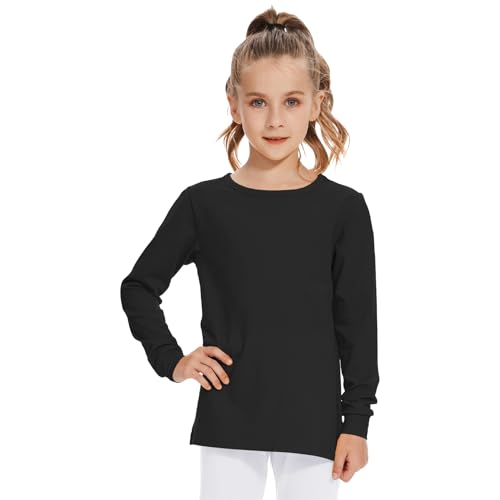 3T 4T 5T bis 12 Jahre Mädchen Langarmshirts Kinder Baumwolle T-Shirt Kleinkind Basic Rundhals Top, Schwarz, 3 Jahre von QBK