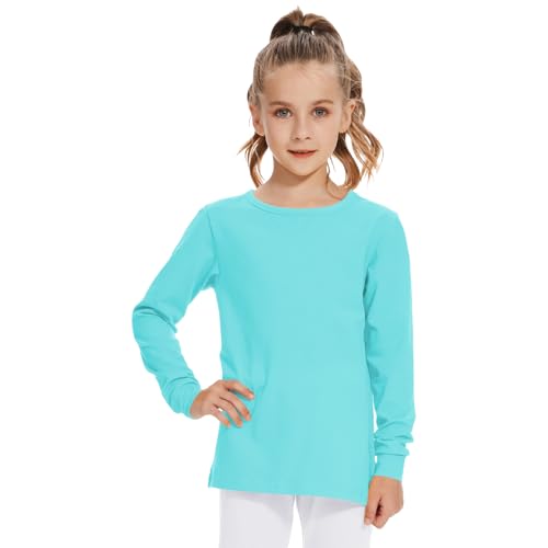 3T 4T 5T bis 12 Jahre Mädchen Langarmshirts Kinder Baumwolle T-Shirt Kleinkind Basic Rundhals Top, Türkis/Ausflug, einfarbig (Getaway Solids), 140 von QBK