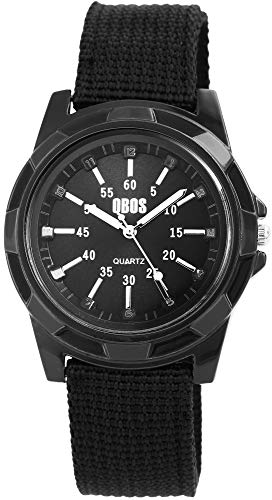 QBOS Herrenuhr Schwarz Analog Metall Textil Quarz Armbanduhr von QBOS