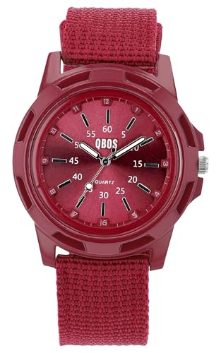 QBOS Herrenuhr mit Textilarmband, dunkelrot von QBOS