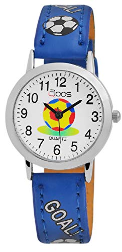 QBOS Analog Armbanduhr für Kinder und Jugendliche mit Quarzwerk RP4822300005 Metallgehäuse mit Kunstlederarmband Blau und Dornschließe Ziffernblatt Weiß Bandgesamtlänge 20cm Bandbreite 14mm von QBOS