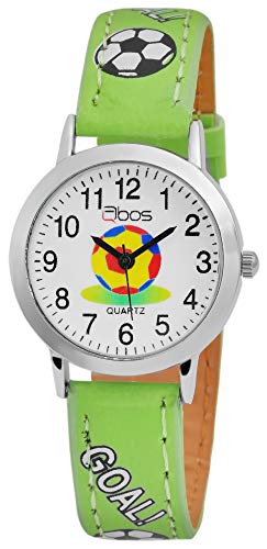 QBOS Kinder - Uhr Lederimitat Armbanduhr Fußball Lernuhr Analog Quarz 4900001 von QBOS