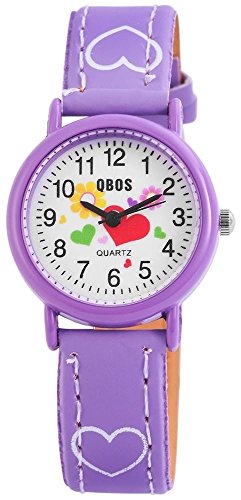 QBOS Kinder – Uhr Lederimitations Armbanduhr Jungen Mädchen Analog Quarz 4900002 von QBOS