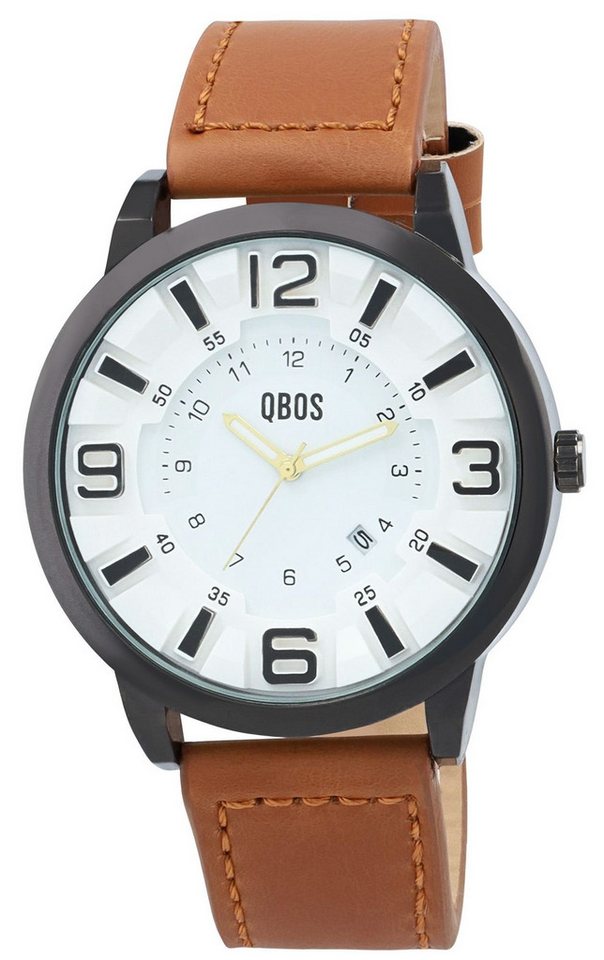 QBOS Quarzuhr 2900251 QBOS Herrenuhr mit Lederimitationsband, braun QBOS Quarzuhr 2900251 QBOS Herrenuhr mit Lederimitationsband, braun von QBOS
