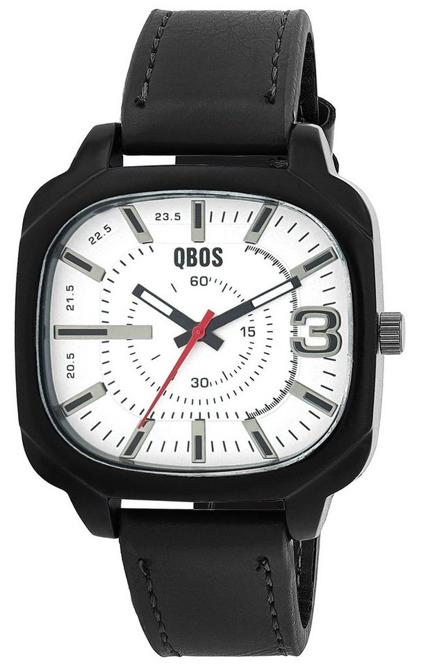 Qbos Quarzuhr 2900278 Lederimitat Armband, Metall, schwarzes Gehäuse von Qbos