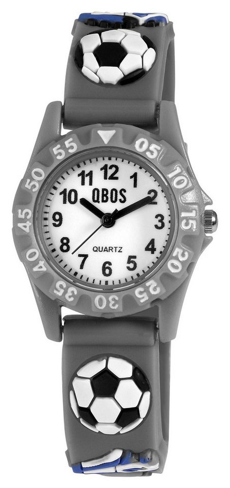 Qbos Quarzuhr 4500045 Silikonband, bunt, Motiv Fußball, D 28 mm von Qbos