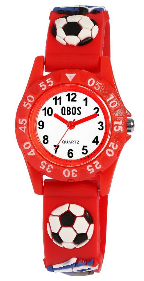 Qbos Quarzuhr 4500045 Silikonband, bunt, Motiv Fußball, D 28 mm von Qbos