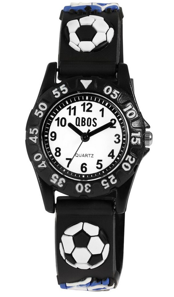 Qbos Quarzuhr 4500045 Silikonband, bunt, Motiv Fußball, D 28 mm von Qbos