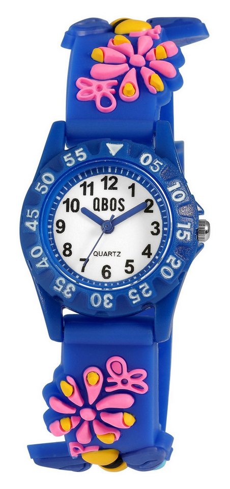 Qbos Quarzuhr 4500047 Silikonband, bunt, Motiv Biene, D 28 mm von Qbos