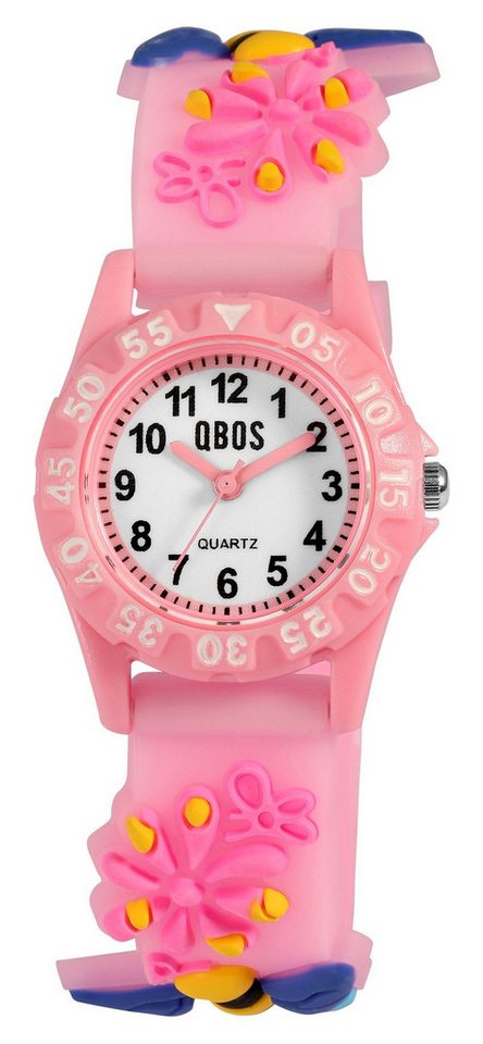 Qbos Quarzuhr 4500047 Silikonband, bunt, Motiv Biene, D 28 mm von Qbos