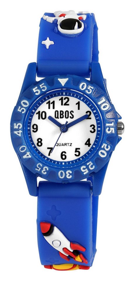 Qbos Quarzuhr 4500048 Silikonband, Rakete & Astronaut, D 28 mm von Qbos