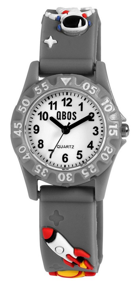 Qbos Quarzuhr 4500048 Silikonband, Rakete & Astronaut, D 28 mm von Qbos