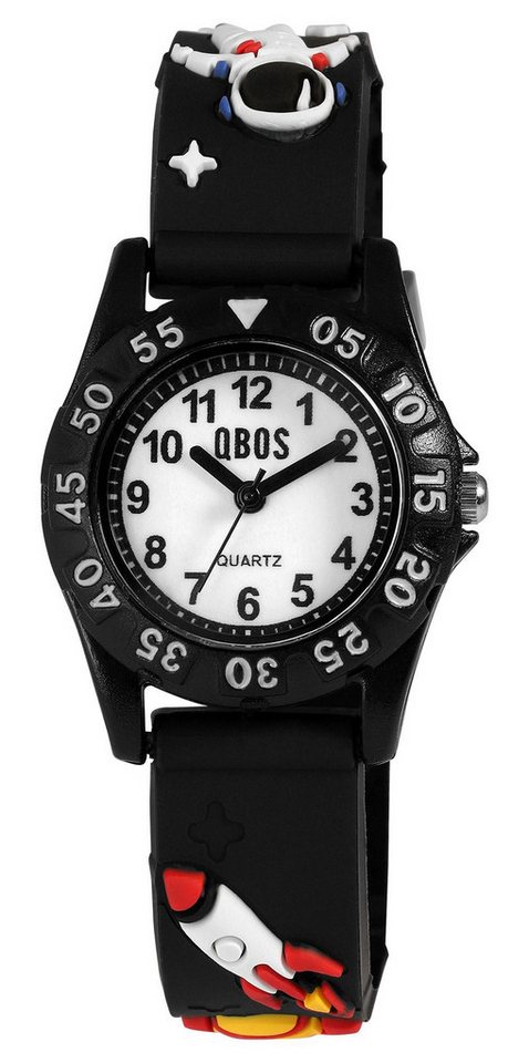 Qbos Quarzuhr 4500048 Silikonband, Rakete & Astronaut, D 28 mm von Qbos